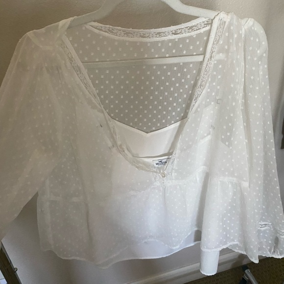 White mesh with cami attached summer top - Picture 1 of 6